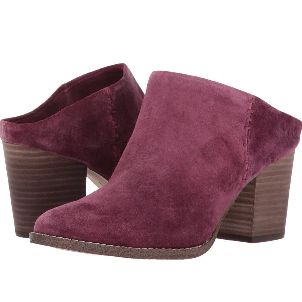 Splendid Wine Suede Debrah Slip On Mule 3 Inch Stacked Heel Sz 7.5 7 1/2